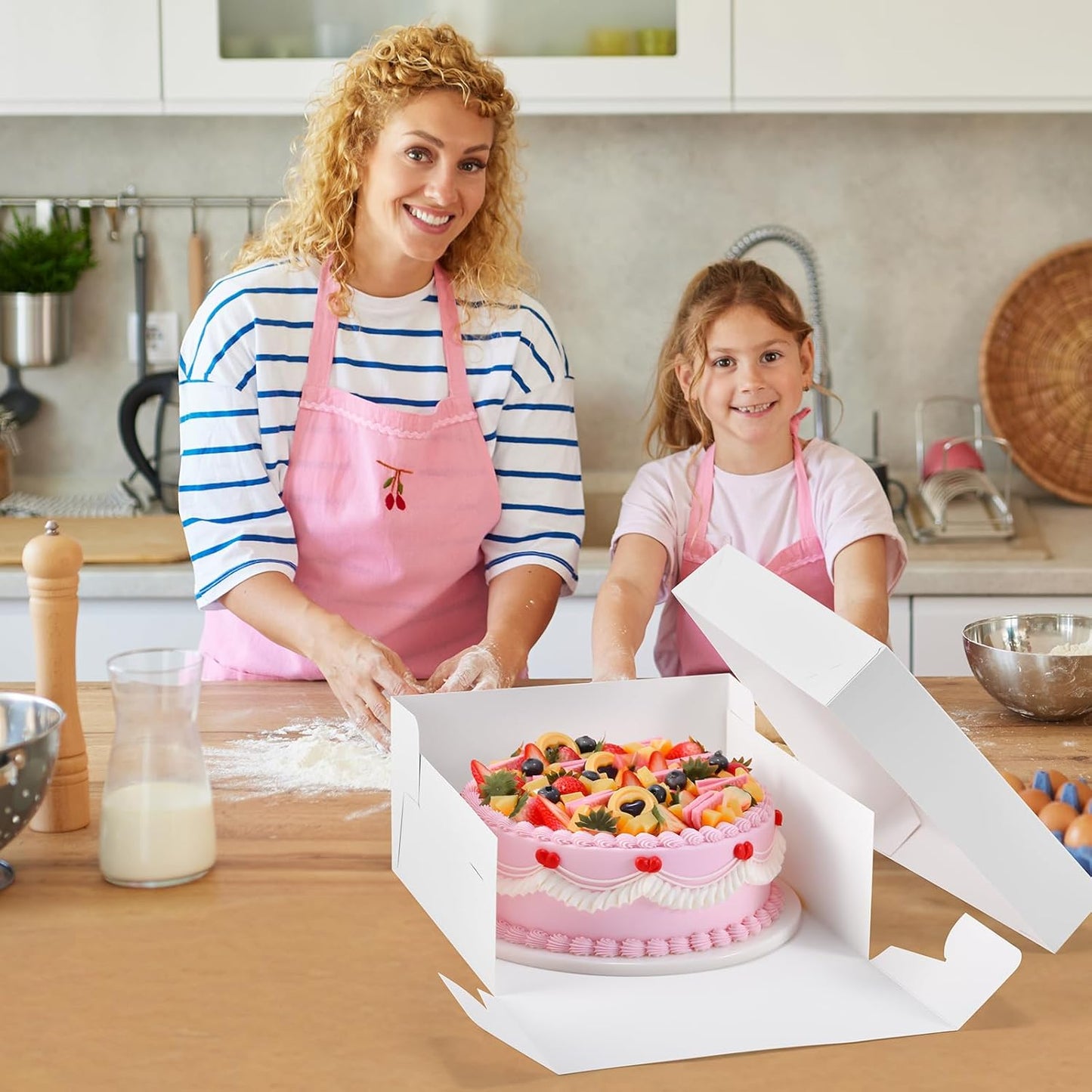 12Pcs 8x8x8 Inches Cake Boxes, Pink Square Bakery Boxes with Window, Disposable Cake Carrier Container for Pastries, Pie, Cookies, Chocolates, Cupcakes, Birthday Party, Wedding