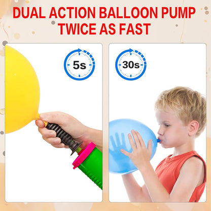 Balloon Pump Hand Held – 2Pack Two Way Dual Action Inflator with Balloon Tying Tool Manual Air Pump for Balloons