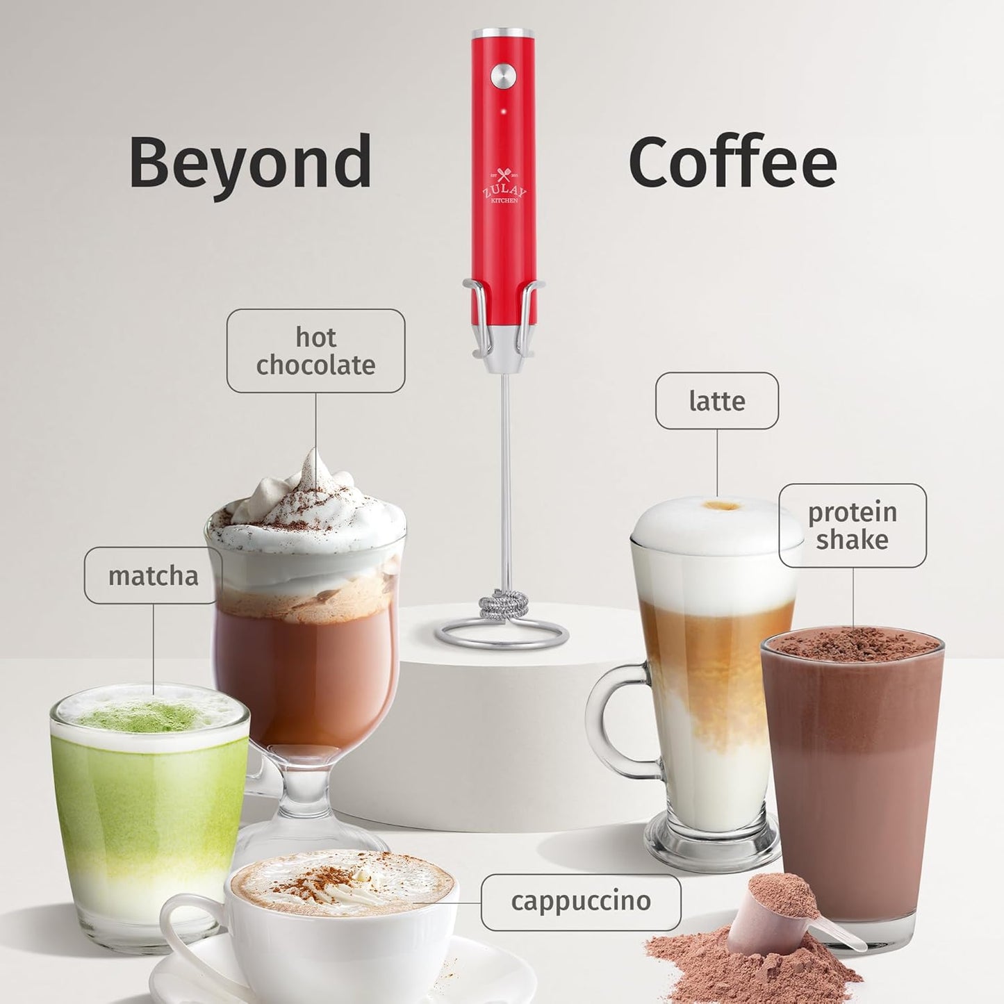 Zulay Kitchen Powerful Milk Frother Wand With Duracell Batteries - Ultra Fast Handheld Drink Mixer - Electric Whisk Foam Maker for Coffee, Lattes, Cappuccino & Matcha - Z1 Motor - Black - Colors C