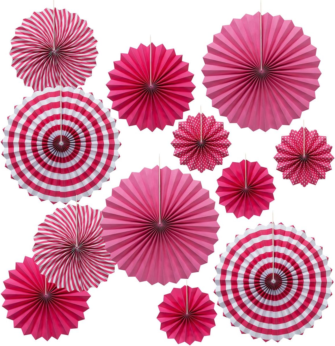 ONUPGO Red Paper Fans Hanging Paper Fans Flower Set, 12PCS Mexican Fiesta Kids Party Decorations Hanging Banner for Wedding Birthday Engagement Bridal Shower Baby Shower Event Holiday Celebration