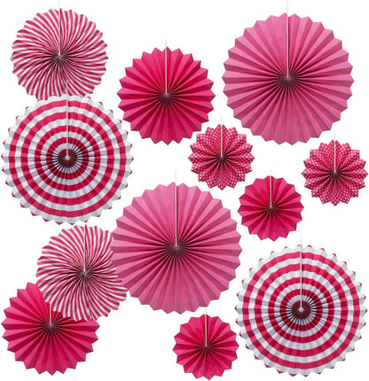 ONUPGO Red Paper Fans Hanging Paper Fans Flower Set, 12PCS Mexican Fiesta Kids Party Decorations Hanging Banner for Wedding Birthday Engagement Bridal Shower Baby Shower Event Holiday Celebration