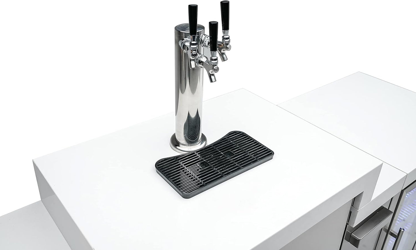 Mont Alpi Bar Series MA-BEVKEG Stainless Steel Outdoor Rated 3 Beer Tap Kegerator Keg Center Dispenser + Beverage Center with Compact Refrigerator + Granite Countertops