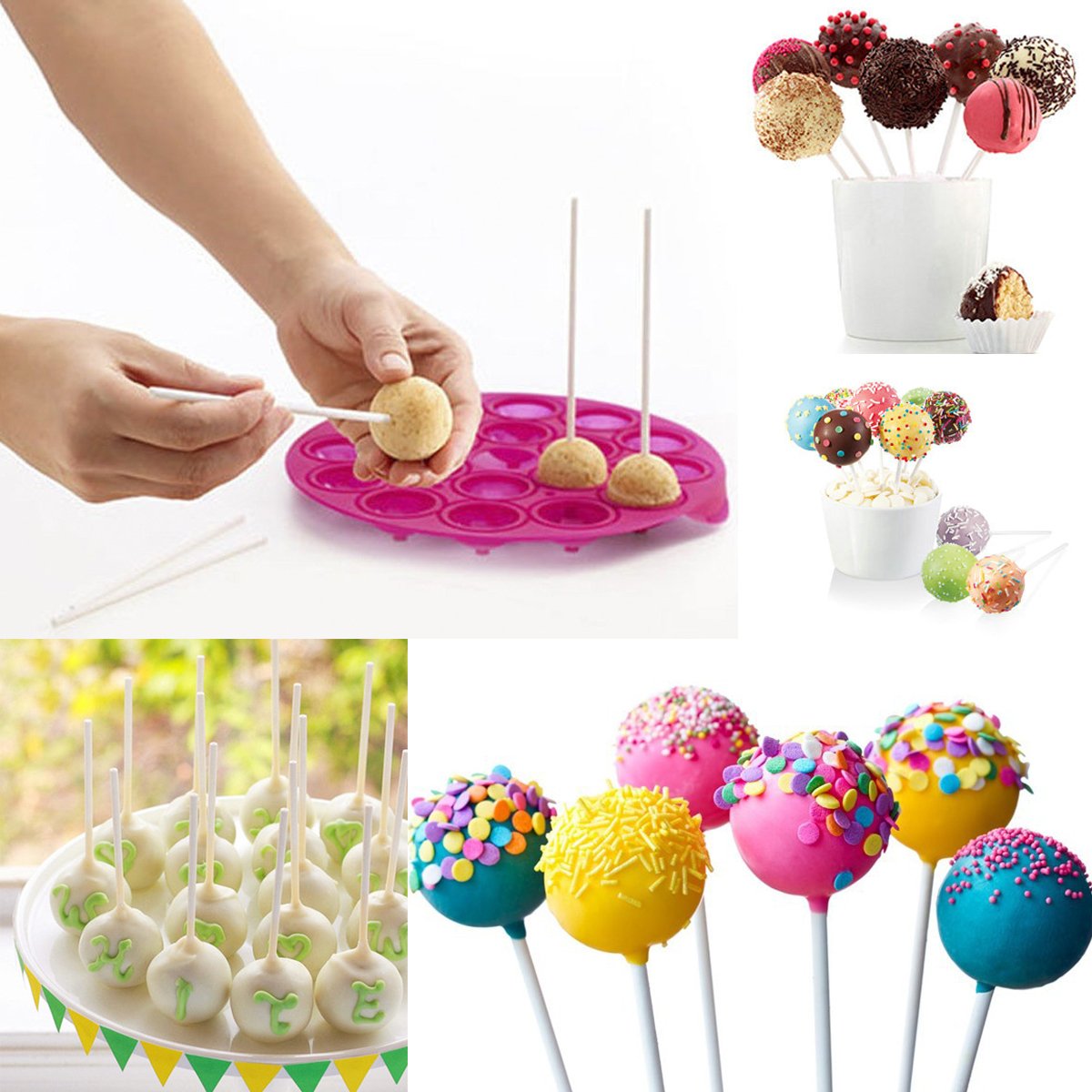 Augshy 300Pcs 6 Inch Cake Pops Making Tools - 100Pcs Cake Pop Sticks, Bags and Twist Ties