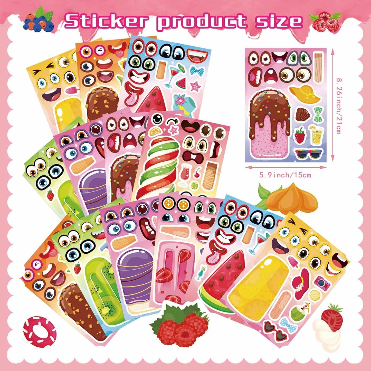 24 PCS Fairy Stickers for Kids, Make a Face Sticker with 8 Unique Designs Fairy, Frog, Mushroom, Make Your Own Stickers for Girls Birthday Party Favors, Goodie Bags, DIY Crafts