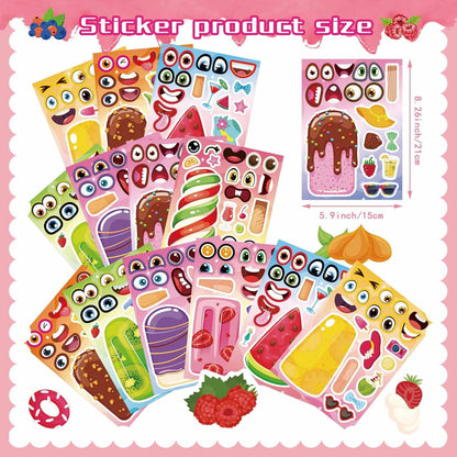 24 PCS Fairy Stickers for Kids, Make a Face Sticker with 8 Unique Designs Fairy, Frog, Mushroom, Make Your Own Stickers for Girls Birthday Party Favors, Goodie Bags, DIY Crafts