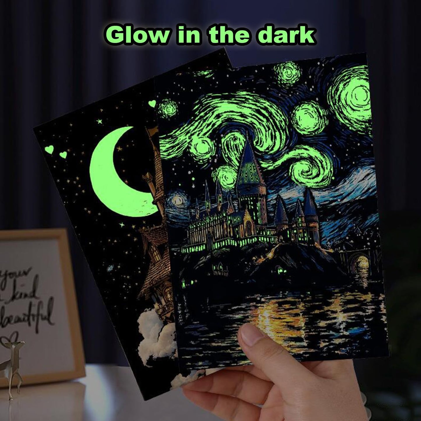 Georgie Porgy Scratch Paper Art Set for Kids Adults Magic Rainbow Scratchboards for DIY Arts and Crafts Kits Christmas Birthday Gift with Scratching Tools Kit (A4-Noctilucent Whale + Sea World)