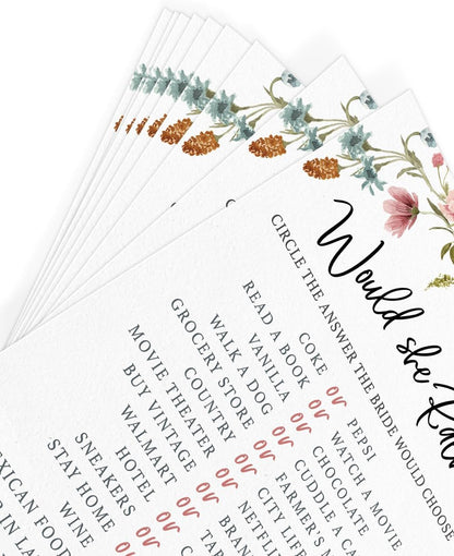 Printed Party Bridal Shower Game Set – 4 Fun Games and Activities for 30 Guests, Includes Bingo, He Said She Said, Bride & Groom Trivia, and Wedding Phrase Guessing Game, Love In Bloom Wildflower Design