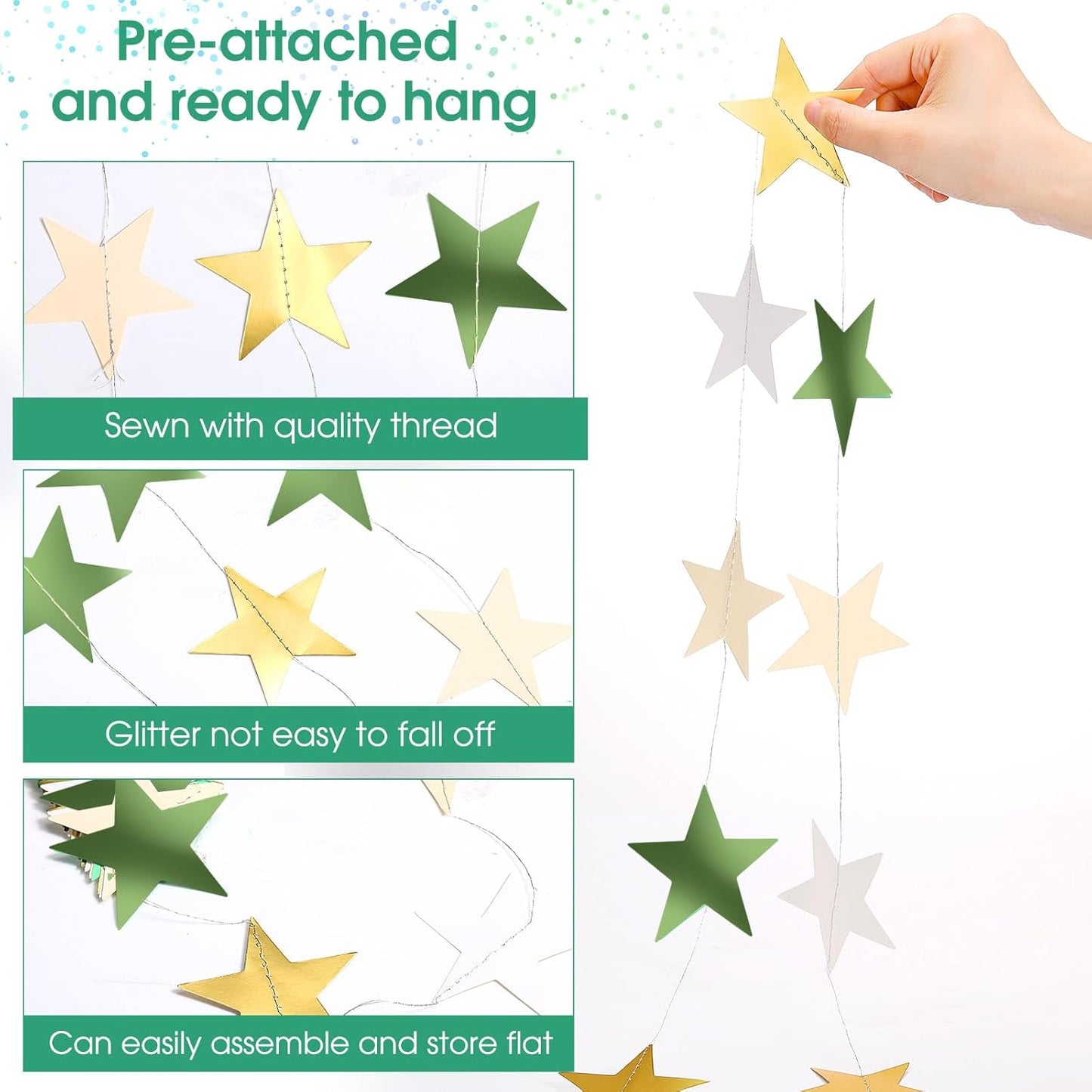 Patelai Glitter Star Garland Banner 2026 Graduation Decor 130 Feet Star Hanging Banner Twinkle Backdrop for Party Birthday Classroom Wedding Supplies(Gold)
