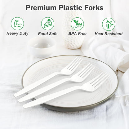 Dealusy 360 Count Extra Heavy Duty Clear Plastic Forks Disposable, BPA-Free, Heat Resistant, Solid and Durable Disposable Forks Bulk, Premium Plastic Forks heavy duty for Party Supply