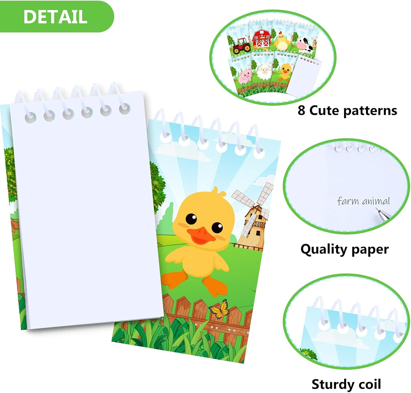 Clabby 24 Pcs Farm Animal Mini Notepad Farm Animal Party Favors for Kids Chick Pocket Journal Notebook Small Barnyard Spiral Notebook Bulk for Summer Birthday Party Decor School Student(Cute Style)