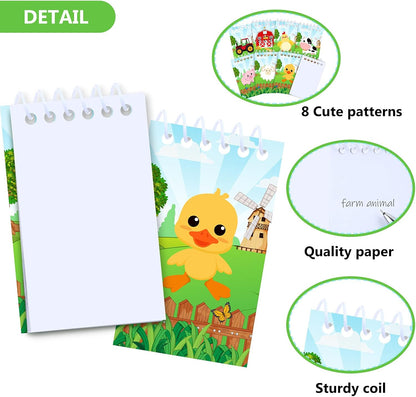 Clabby 24 Pcs Farm Animal Mini Notepad Farm Animal Party Favors for Kids Chick Pocket Journal Notebook Small Barnyard Spiral Notebook Bulk for Summer Birthday Party Decor School Student(Cute Style)