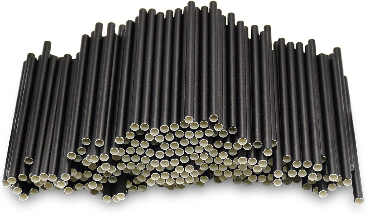 Black Paper Straws, Solid black/250 Bulk, Biodegradable Paper Drinking Straws for Cocktail, Drinks, Bars and Restaurant, 7.75"x0.24"