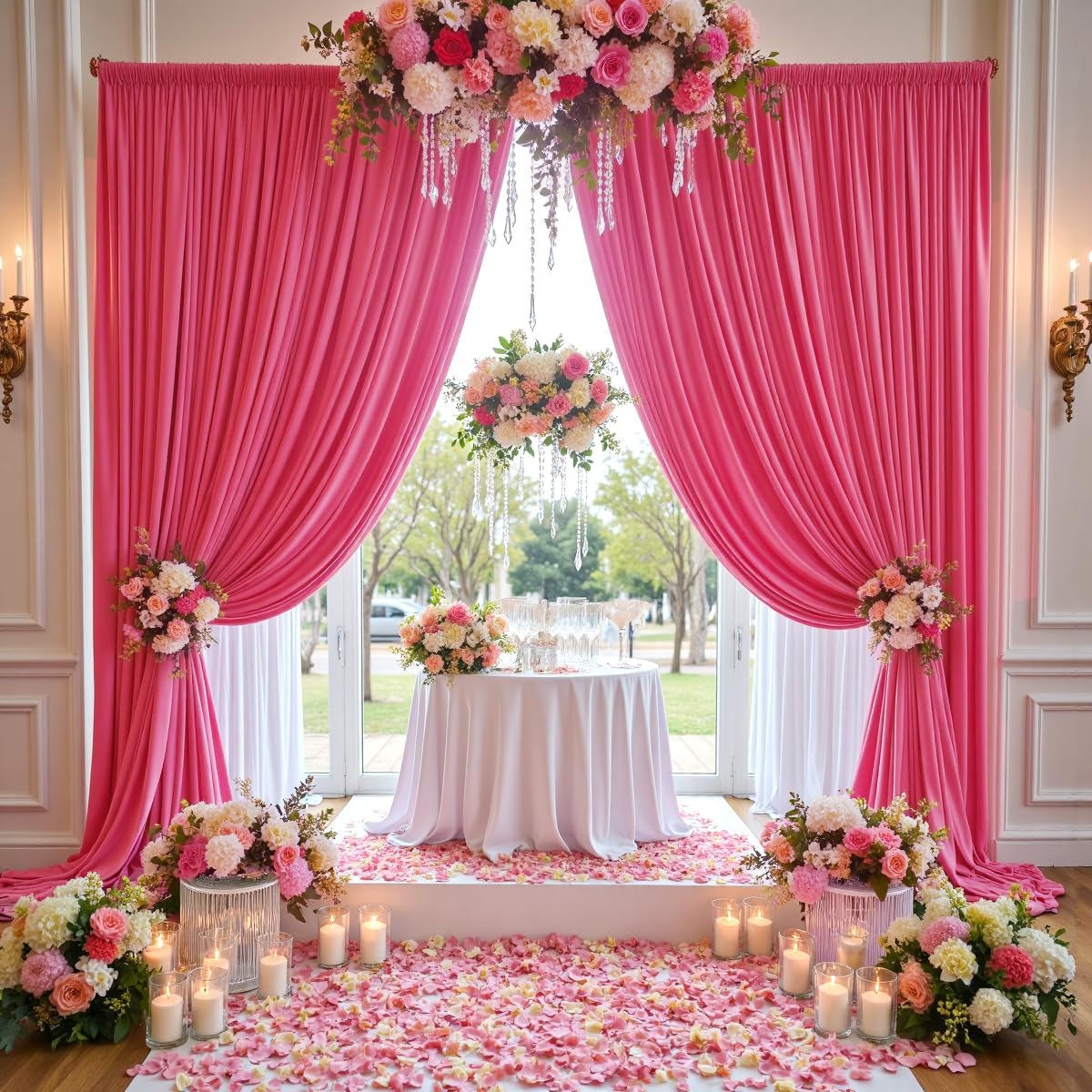 10 ft x 10 ft Wrinkle Free White Backdrop Curtains for Wedding Parties, Polyester Photography Backdrop Drapes for Birthday Parties Stage Backdrop Stand, 2 Panels 5x10FT Background Curtains