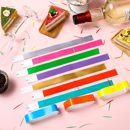 Tudomro 1200 Pack Plastic Paper Wristbands for Events Neon Party Wrist Bands Colored Waterproof Concert Identification Hand Bands Lightweight Adhesive Wristband(Yellow, Green, Blue, Red, Purple, Pink)