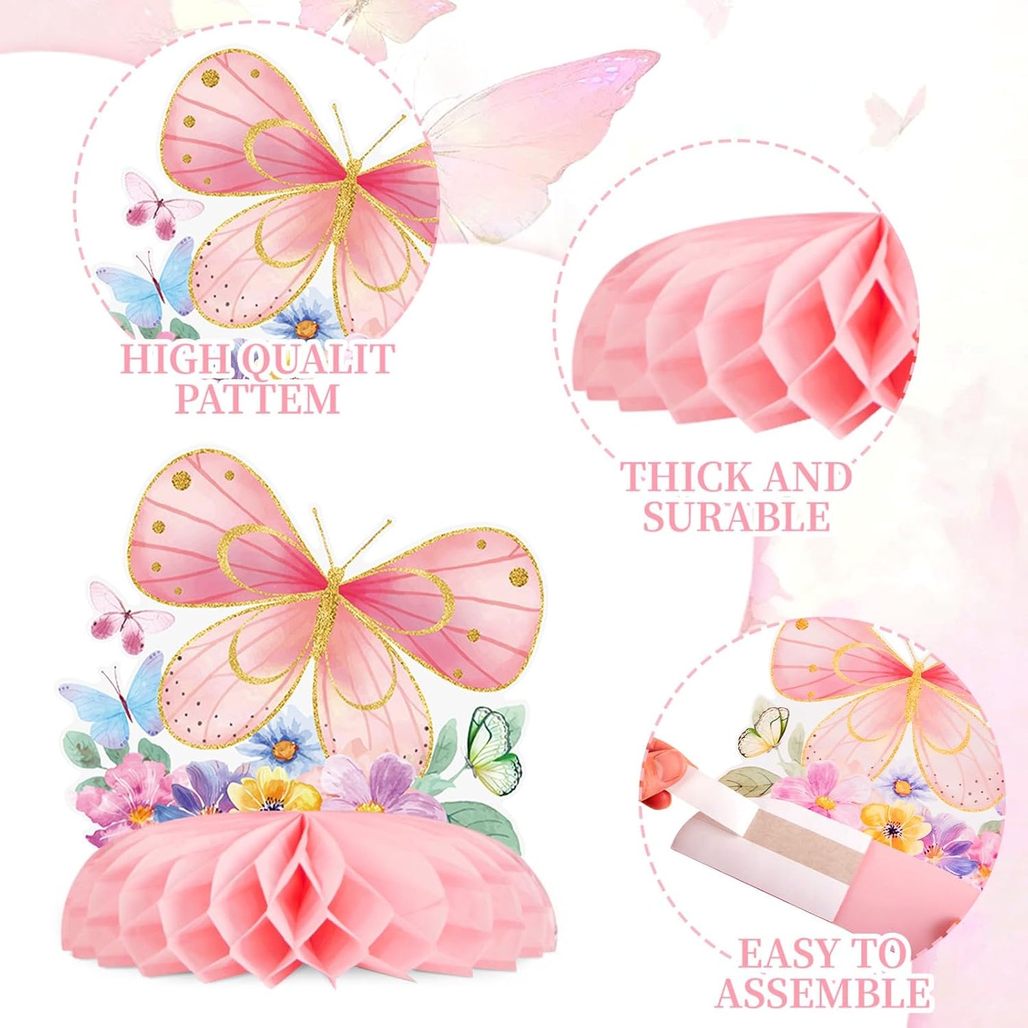 SUNBEAUTY 4PCS Honey Bee Honeycomb Centerpieces Decorations Yellow Bee Honeycomb Table Centerpieces with Sunflower Stickers for Baby Shower Birthday Gender Reveal Birthday Decoration