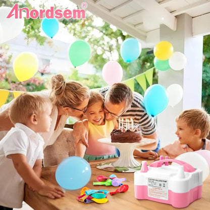 Anordsem Electric Balloon Air Pump: Polypropylene Plastic Case with Dual Nozzle - Quick Inflating for All Balloons at Home - Blower Machine Knotter/Ribbon for Parents Party DIY Decoration