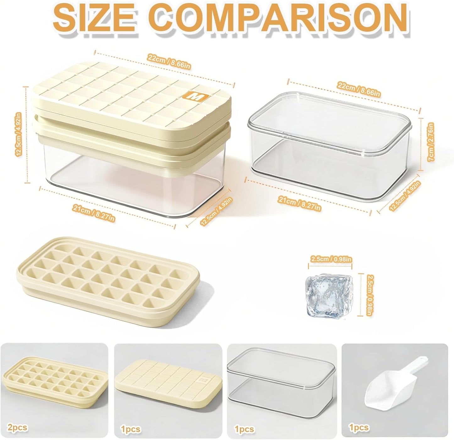Compact Ice Cube Tray with Lid and Bin, Mini Press-Type Ice Cube Maker for Freezer, Space-Saving Small Ice Bucket with Tongs for RV, Office, Mini Ice Cube Trays & Water Bottles, BPA-Free (Green)
