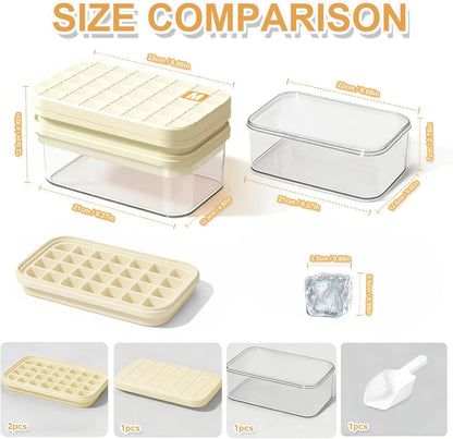 Compact Ice Cube Tray with Lid and Bin, Mini Press-Type Ice Cube Maker for Freezer, Space-Saving Small Ice Bucket with Tongs for RV, Office, Mini Ice Cube Trays & Water Bottles, BPA-Free (Green)