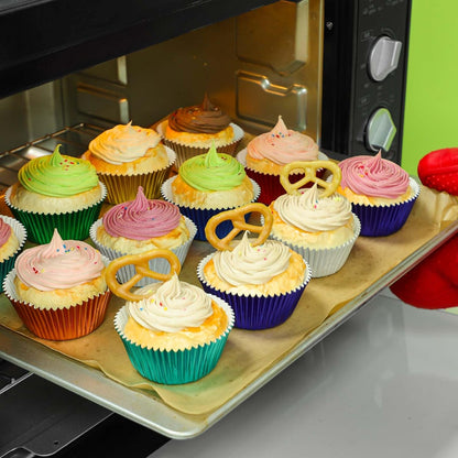 Gifbera White Metallic Foil Cupcake Liners Standard Size Baking Cups, 200-Count