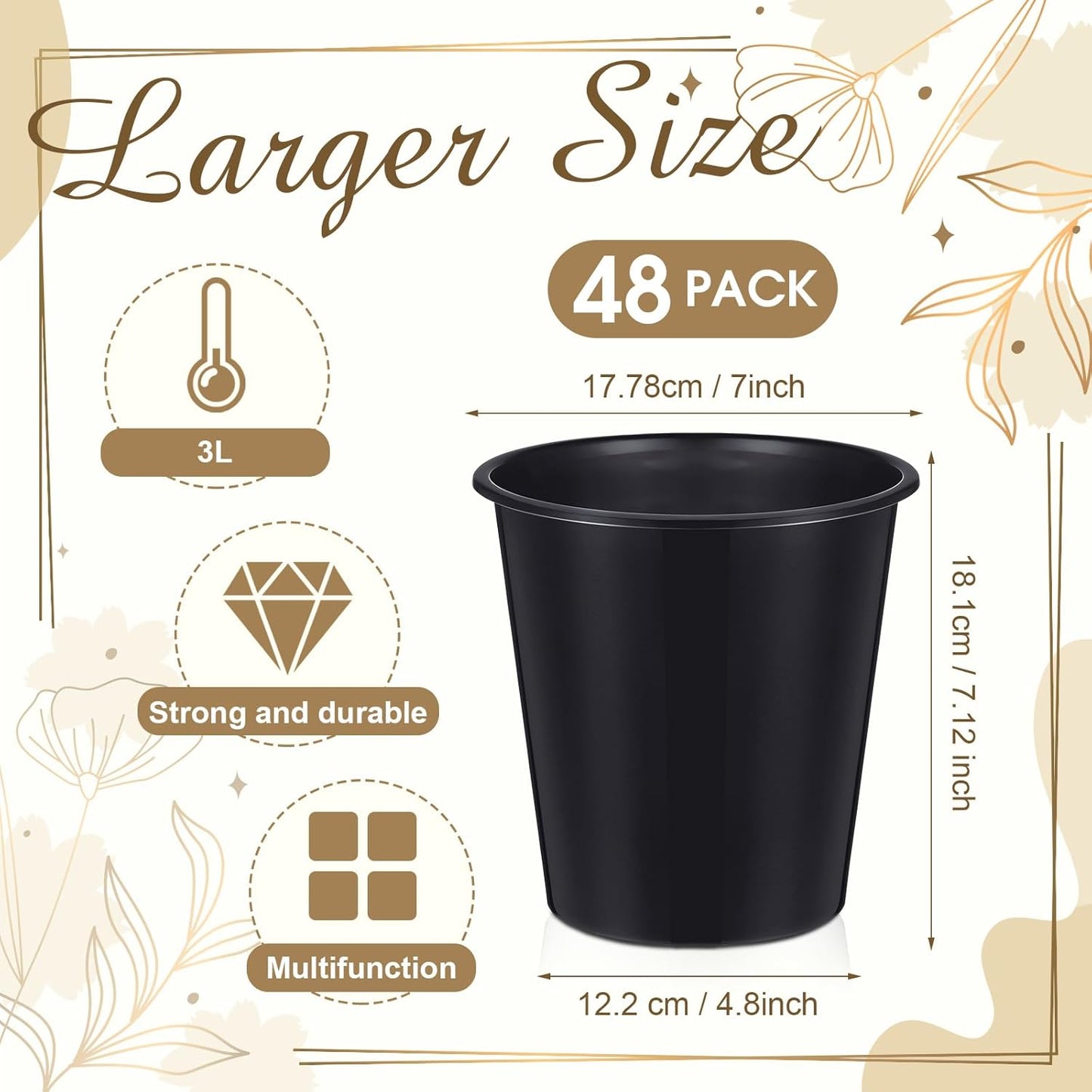 Layhit 48 Pcs Plastic Ice Buckets for Parties 3 Liters Wine Bucket Portable Ice Holder Disposable Wine Cooler for Party Wedding Party Beverages Champagne Soda and Beer(Black)