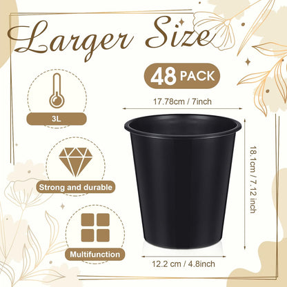Layhit 48 Pcs Plastic Ice Buckets for Parties 3 Liters Wine Bucket Portable Ice Holder Disposable Wine Cooler for Party Wedding Party Beverages Champagne Soda and Beer(Black)