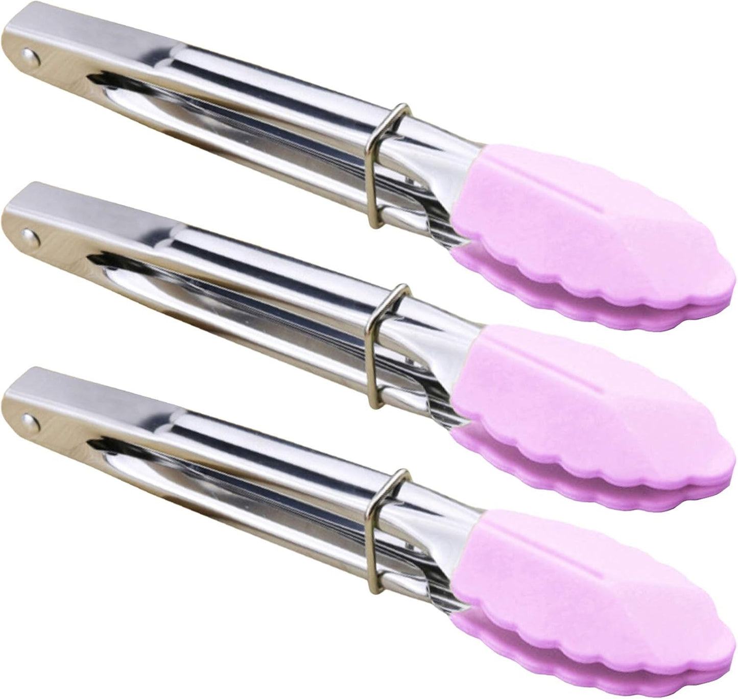 HINMAY Small Tongs with Silicone Tips 7-Inch Mini Serving Tongs, Set of 6 (Green Red Blue Purple Pink Orange)