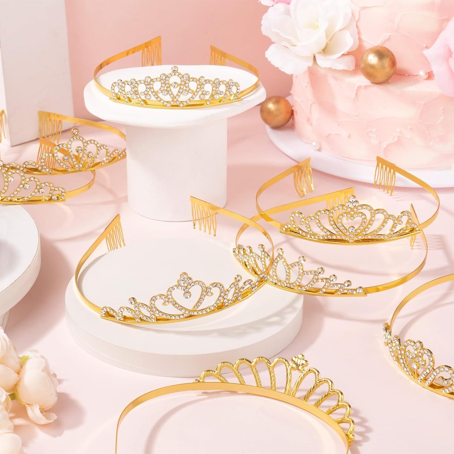 10 Pcs Crystal Crowns Headbands, Gold Princess Headband Rhinestone Crown Queen Headband with Comb for Women Princess Hair Accessories for Birthday Party, Wedding(Random)