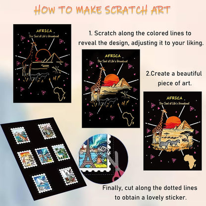 Scratch Art Bookmarks Kit, 24 Sheet Paper with Scratching Tools for DIY Party Favors, Christmas Stocking Stuffers