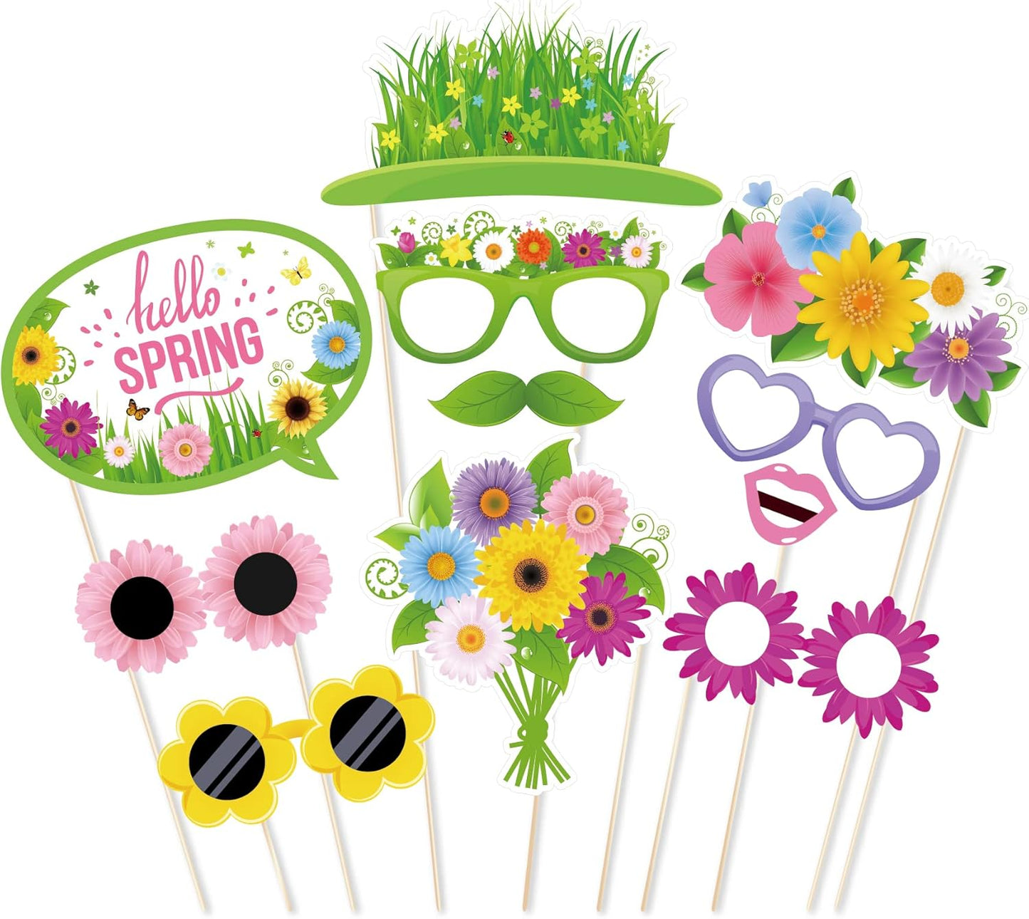 Spring Photo Booth Props with Sticks,Flowers Photo Booth Props,Spring Party Decorations (25CT)