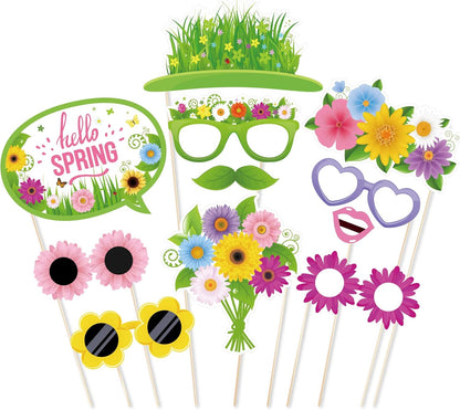 Spring Photo Booth Props with Sticks,Flowers Photo Booth Props,Spring Party Decorations (25CT)