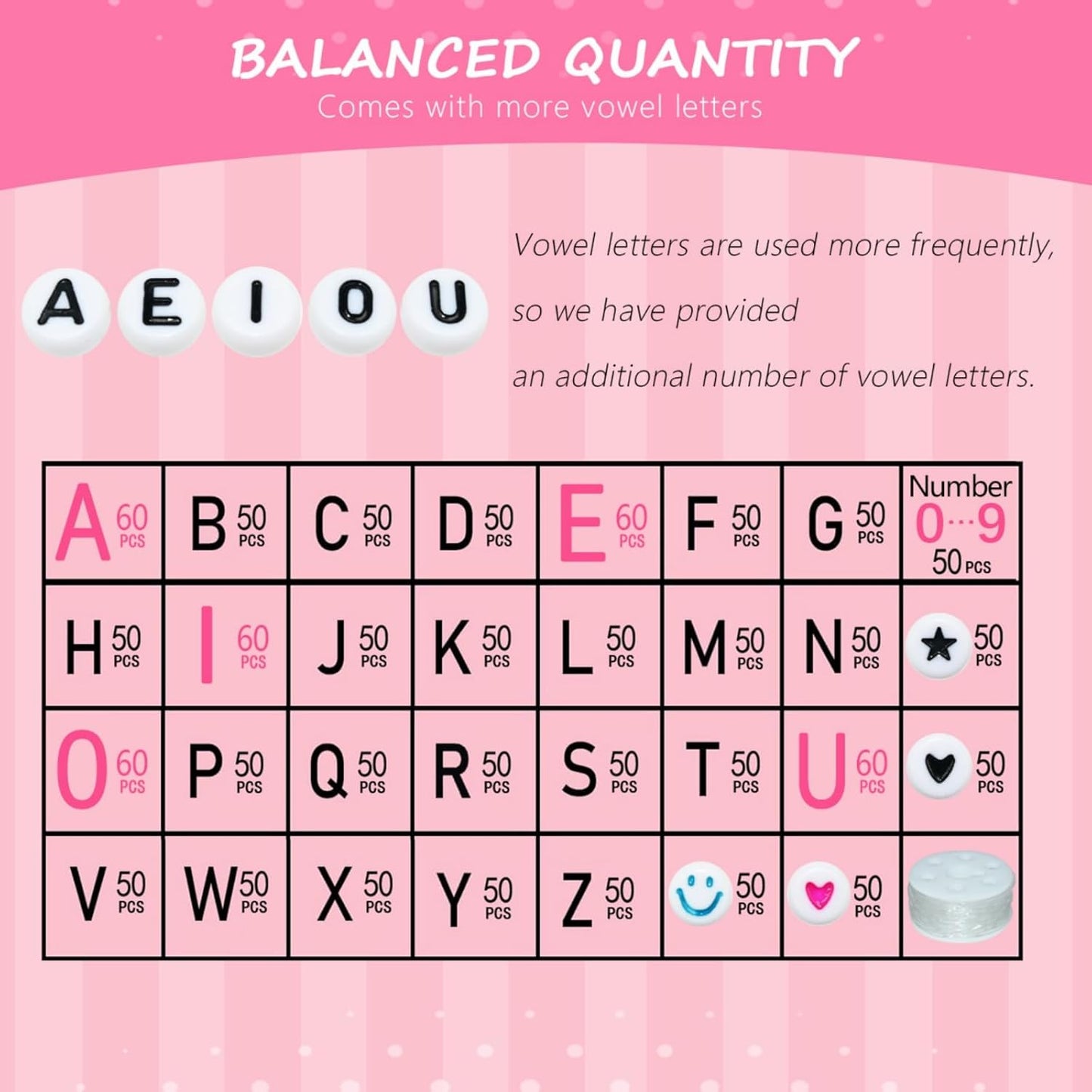 Amaney 1400pcs Glow Letter Beads, Heart Beads Whit Elastic Beading Cord,4x7mm Round Acrylic Alphabet Beads for Friend Bracelet Jewelry Making