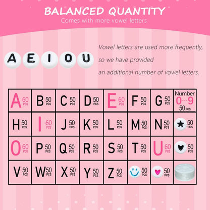 Amaney 1400pcs Glow Letter Beads, Heart Beads Whit Elastic Beading Cord,4x7mm Round Acrylic Alphabet Beads for Friend Bracelet Jewelry Making