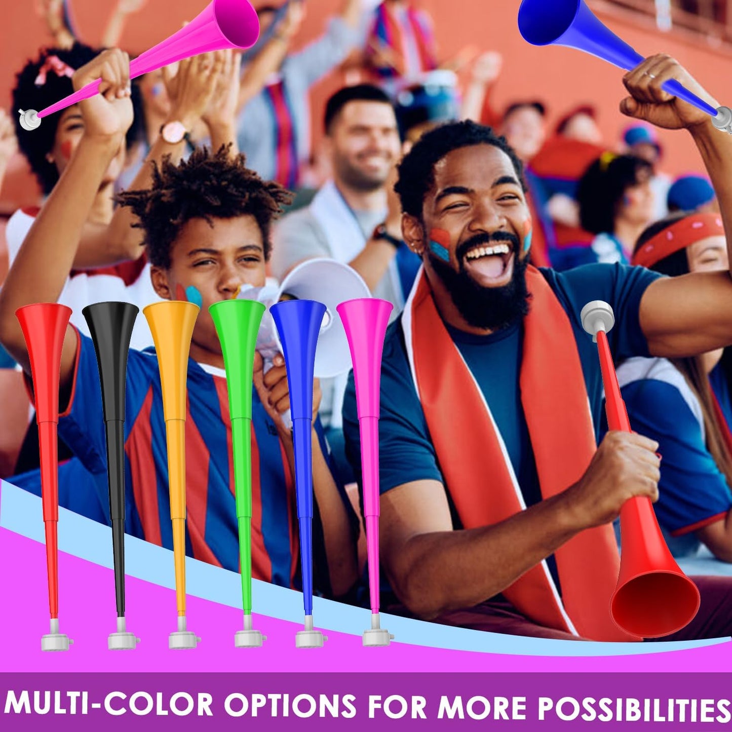 Collapsible Stadium Horn 24 Inch Vuvuzela Plastic Trumpet Blow Horns Noise makers for Sporting Events School Sports Football Games Party Supplies Favors Accessories (Black)