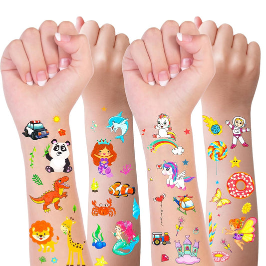 Habett Temporary Tattoos for Kids, 300+ Mixed Styles Temporary Tattoos Stickers Set for Girls and Boys, Dinosaur Animals Butterfly Fish Temporary Tattoos for Kids Birthday Party Supplies Party Favors