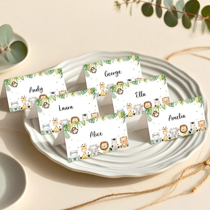 120 Pack Woodland Baby Shower Place Cards, 3.5" x 2" Foldable Table Tent Name Cards, Food Labels for Forest Animals Baby Shower Birthday Party Reception Tables Placement Party Decorations
