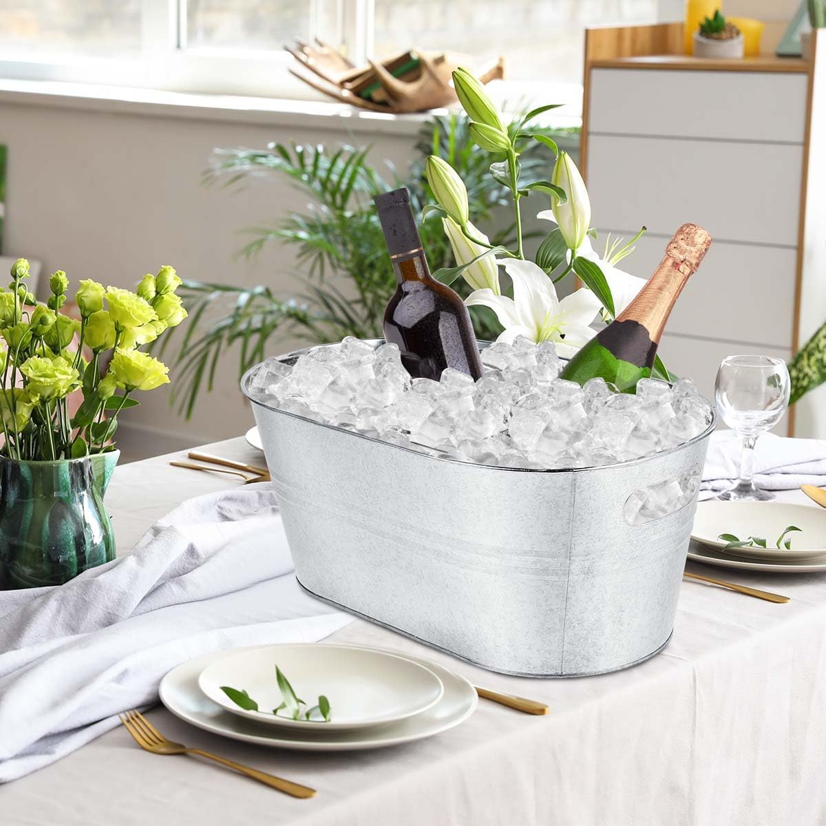 OBTANIM 4 Pack 4 Gallon Galvanized Ice Buckets Metal Champagne Drink Cooler Storage Ice Tub with Carry Handles for Beer Cocktails Wine Beverage Home Parties Bar Cooling Supplies