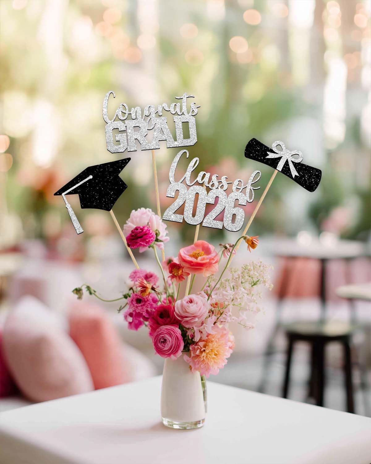 Class of 2026 Centerpieces Sticks for Graduation, 16 Pcs Graduation Decorations Cake Toppers, Graduation Theme Party Decorations Supply(BG)