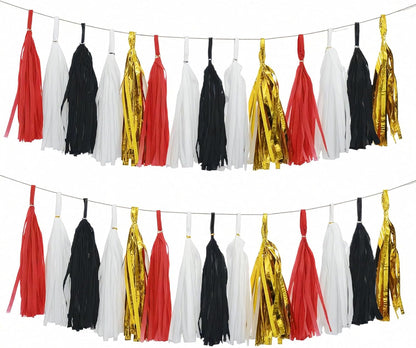 Tassel Garland Tissue Paper Tassel Banner,Tassels Party Decorations for Wedding,Birthday,Bridal/Baby Shower,Pack of 15 (Burgundy/Black/Silver)