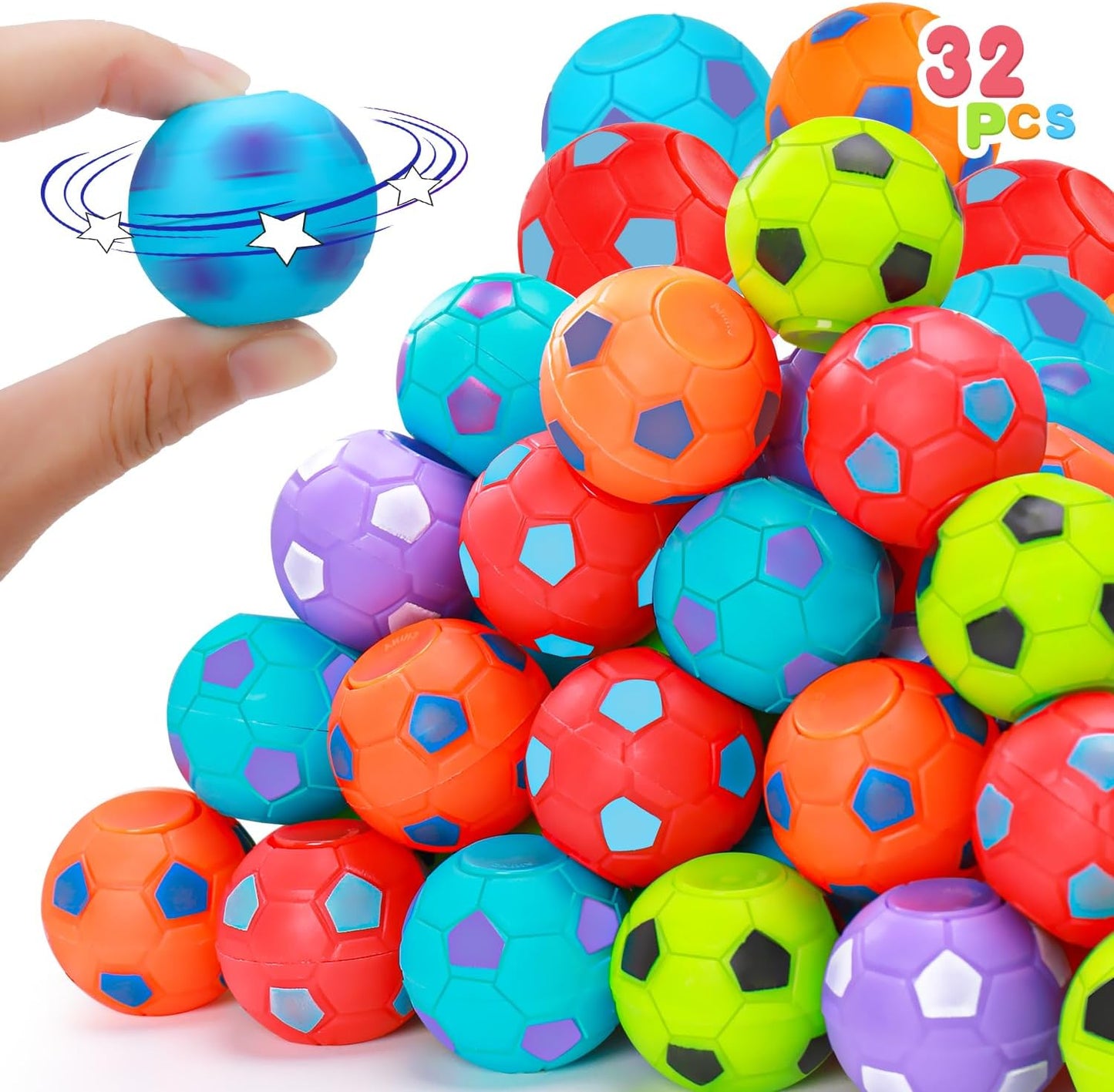 Thremhoo 32PCS Fidget Spinner Soccer Balls Party Favors Bulk for Kids 4-8 8-12 Goodie Treat Bag Stuffers Classroom Treasure Toys Carnival Prize Pinata Filler Birthday Trinket End of Year Students Gift
