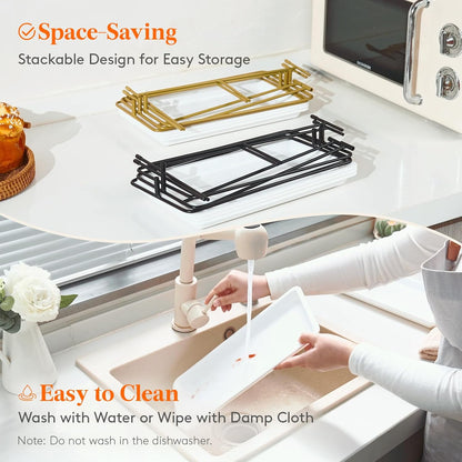 Lifewit 3 Tier Serving Tray, 30 x 17 cm/12 x 6.5" White Plastic Tiered Food Serving Platters, Tiered Tray Stand for Party with Black Collapsible Metal Stand, Dessert Display Stand for Cookies/Crackers