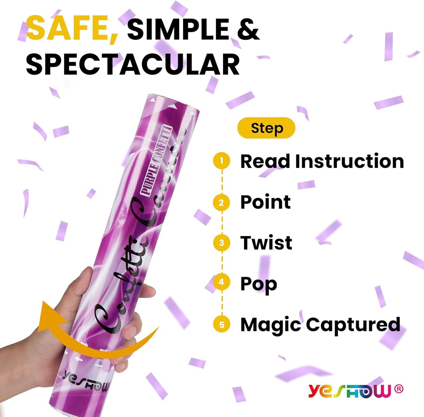 Confetti Cannon Party Poppers Gold,(6 pack) YESHOW Confetti Shooters Blaster for Birthday Graduation Wedding Christmas New Year’s Eve and Valentine's Day Any Celebrations