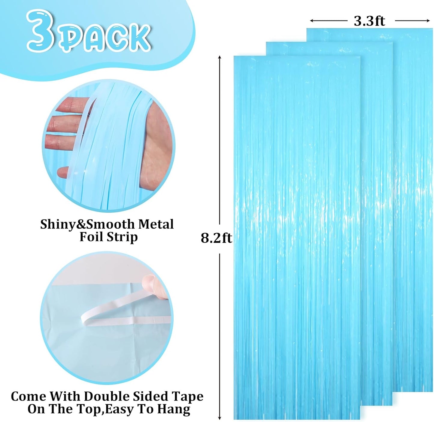 Voircoloria 3 Pack 3.3x8.2 Feet Gold Foil Fringe Backdrop Curtains, Tinsel Streamers, Fringe Backdrop for 2025 New Years Eve, Graduation, Birthday, Baby Shower, Gender Reveal, Disco Party - Colors B