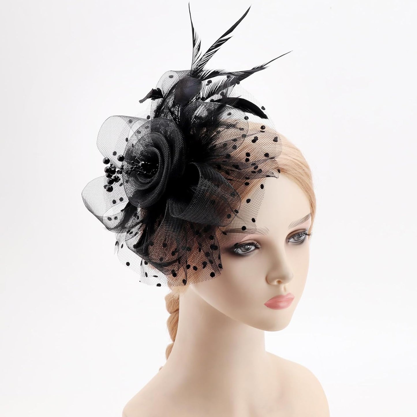 DRESHOW Fascinators Hat Flower Mesh Ribbons Feathers on a Headband and a Clip Tea Party Headwear for Girls and Women - Colors A