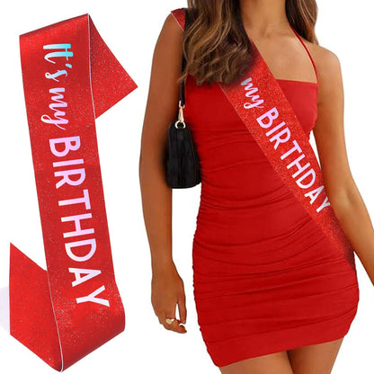 It's My Birthday Sash Black Glitter Sash with Hot Pink Foil Happy Birthday Decorations for Women Girls Men Boys Black Party Decorations