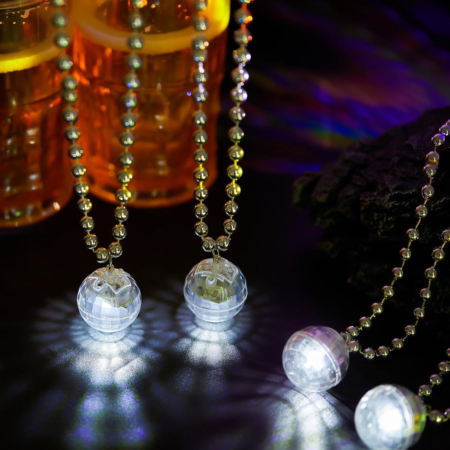 Sasylvia 12 Pcs LED Disco Ball Necklaces Light up Bead Necklaces 70s Disco Party Favors Glow in The Dark Bead Jewelry Costume Accessories for New Year Party Dance Supplies(Silver, Colorful)