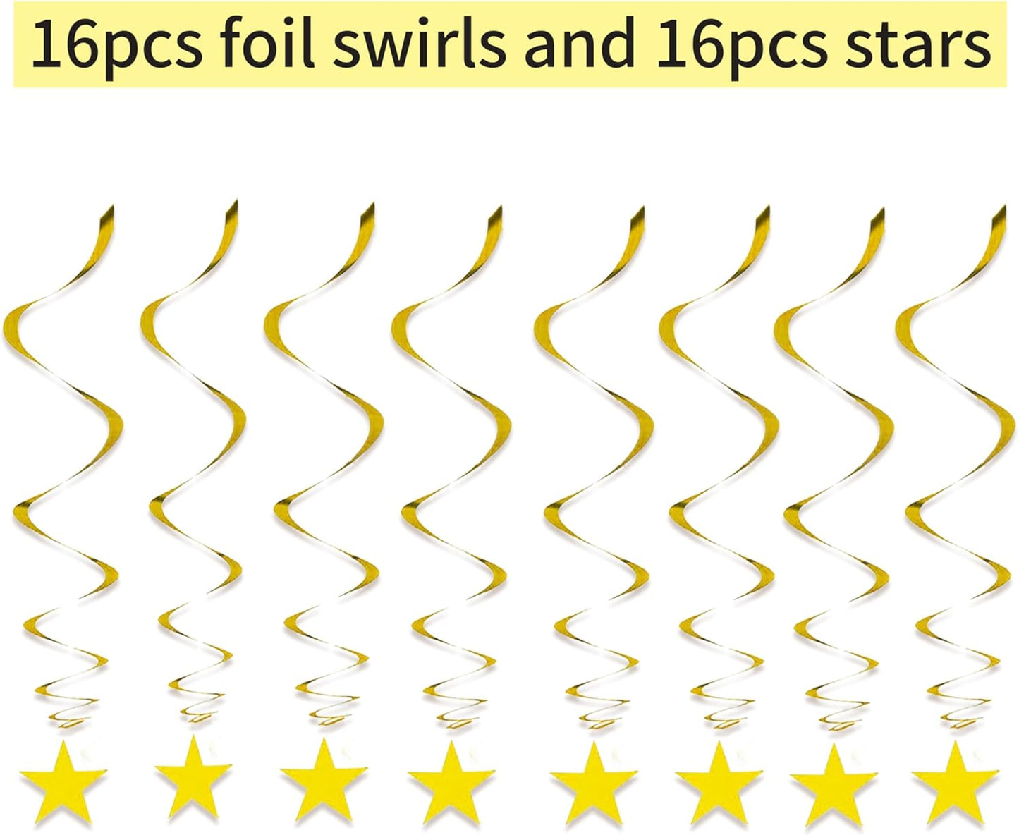 Gold Twinkle Stars Hanging Swirls Decorations Ceiling Swirl Foil Decoration Hanging Gold Party Supplies for Birthday Baby Shower Wedding, 32 pcs