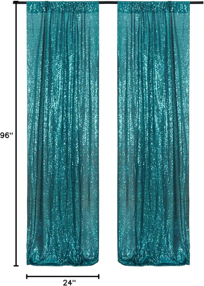 Poise3EHome Black Sequin Backdrop Curtains, 2 Panels 2FTx8FT Glitter Photo Booth Backdrop for Halloween Birthday Bachelorette Wednesday Twilight Party Decorations