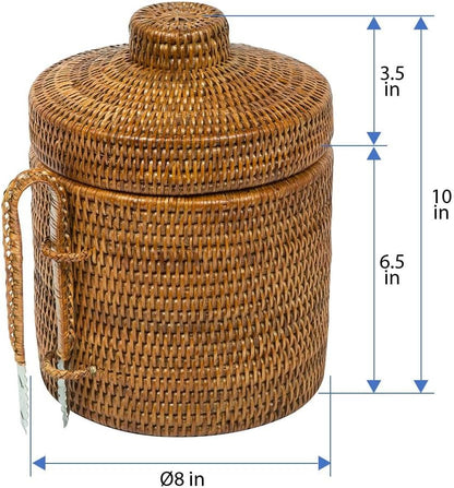 La Jolla Rattan Ice Bucket with Ice Tongs Honey Brown