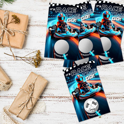 50 Pcs It's Race Time Go Scratch off Game Cards, Funny Racing Party Scratch Cards, Karting Theme Birthday for Teens Adults, Racing Lottery Prize Raffle Tickets, Birthday Game Supplies