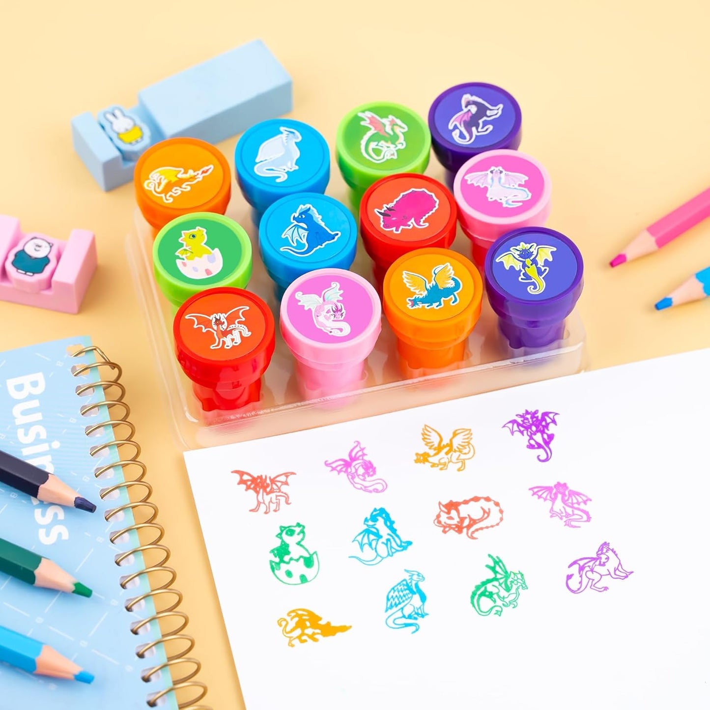 36PCS Dragon Party Favors - 24PCS Pre-Cut Temporary Tattoos & 12PCS Stamps - Ideal Magic Dragon Themed Birthday Card Decorations Supplies Goodie Bag Baby Shower Kids Gifts Classroom Rewards Prizes